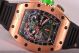 1:1 Clone Richard Mille RM11-01 Mancini Chronograph Skeleton Dial Black Rubber Rose Gold Watch