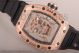 1:1 Clone Richard Mille RM 52-01 Skeleton Dial Diamonds Bezel Black Rubber Rose Gold Watch