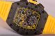 1:1 Clone Richard Mille RM 011 Felipe Massa Flyback Chronograph Skeleton Dial Yellow Inner Bezel Carbon Fiber Watch