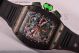 1:1 Clone Richard Mille RM11-01 Mancini Chronograph Skeleton Dial Black Rubber PVD Watch