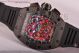 1:1 Clone Richard Mille RM 011 Felipe Massa Flyback Chronograph Skeleton Dial Red Markers Rubber Strap Carbon Fiber Watch